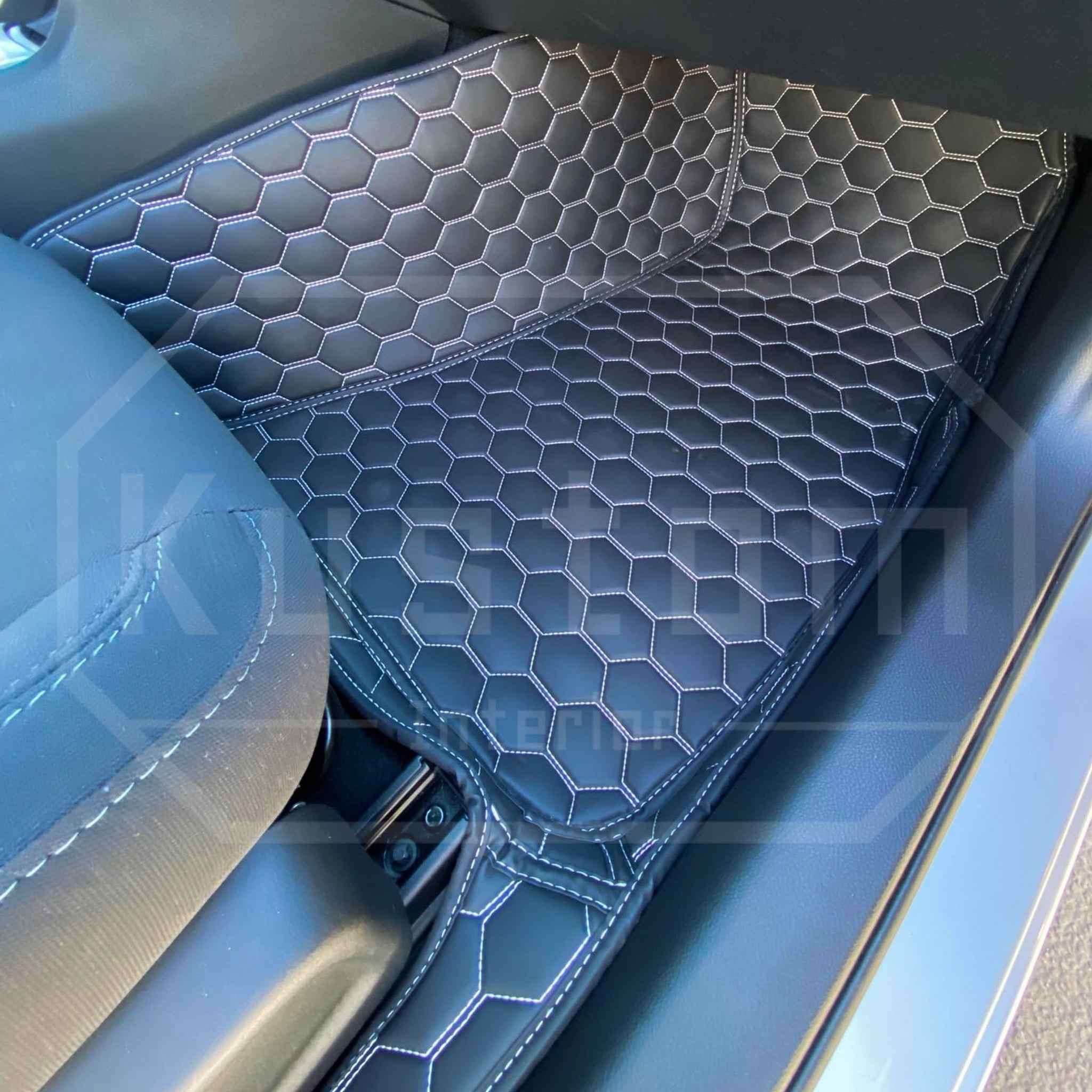2015-dodge-charger-custom-honeycomb-leather-floor-mat-linersBlack W/ Red Stitching